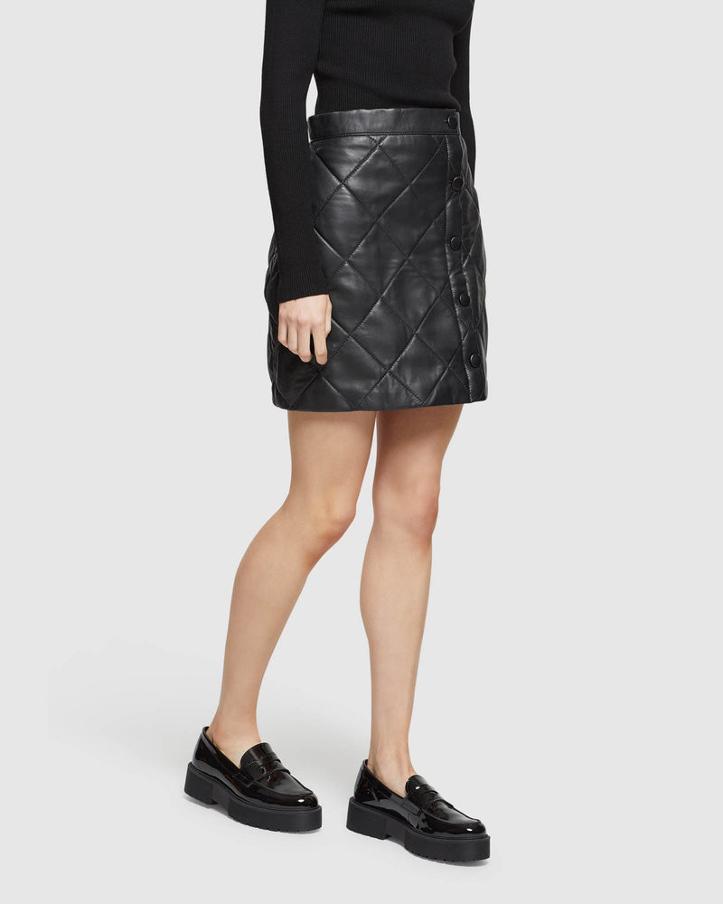 RONNIE QUILTED MINI LEATHER SKIRT WOMENS SKIRTS