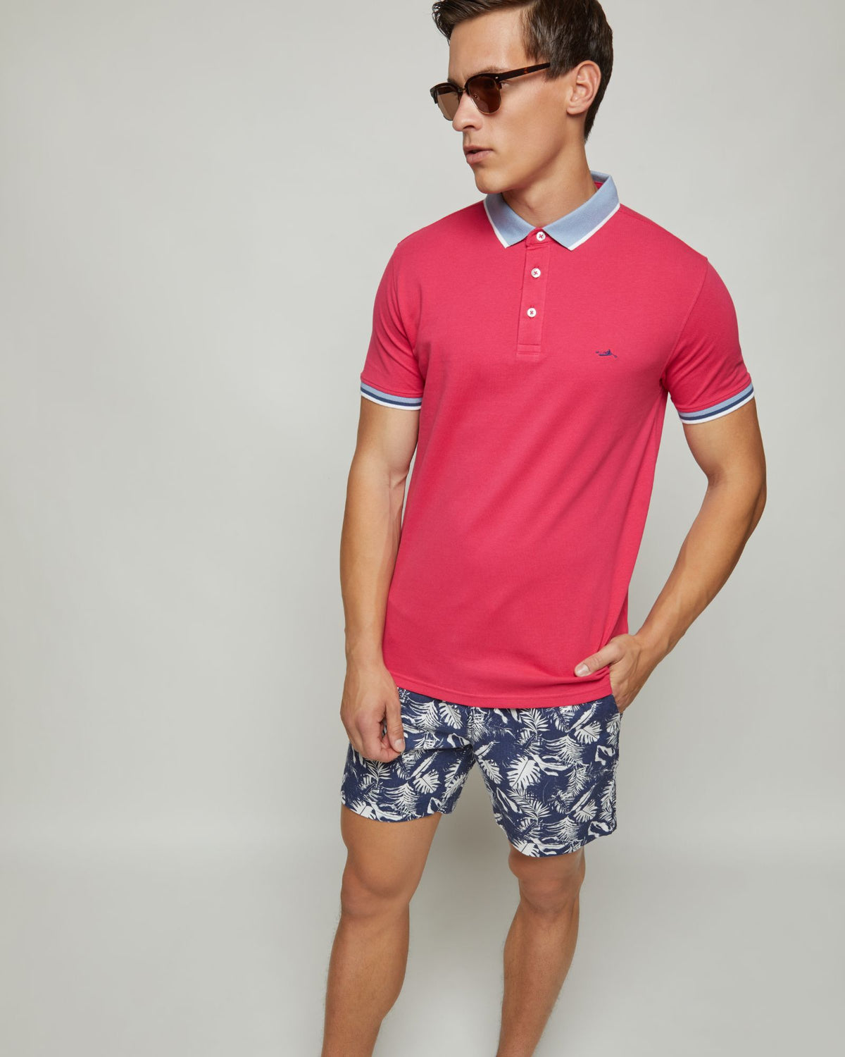 CAM CONTRAST COLLAR PIQUE POLO MENS KNITS