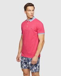 CAM CONTRAST COLLAR PIQUE POLO MENS KNITS