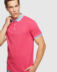 CAM CONTRAST COLLAR PIQUE POLO MENS KNITS