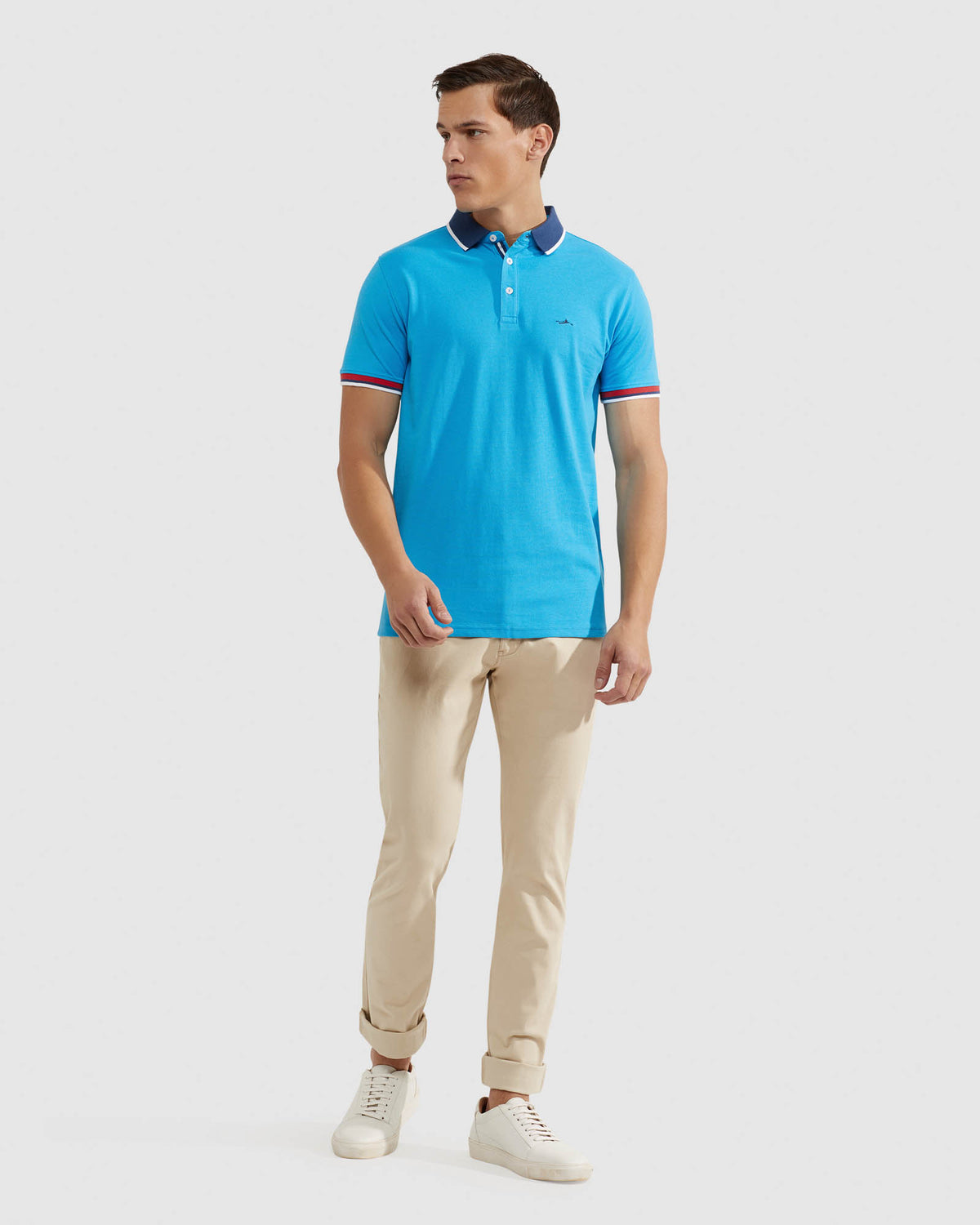 CAM CONTRAST COLLAR PIQUE POLO MENS KNITS