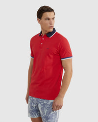 CAM CONTRAST COLLAR PIQUE POLO MENS KNITS