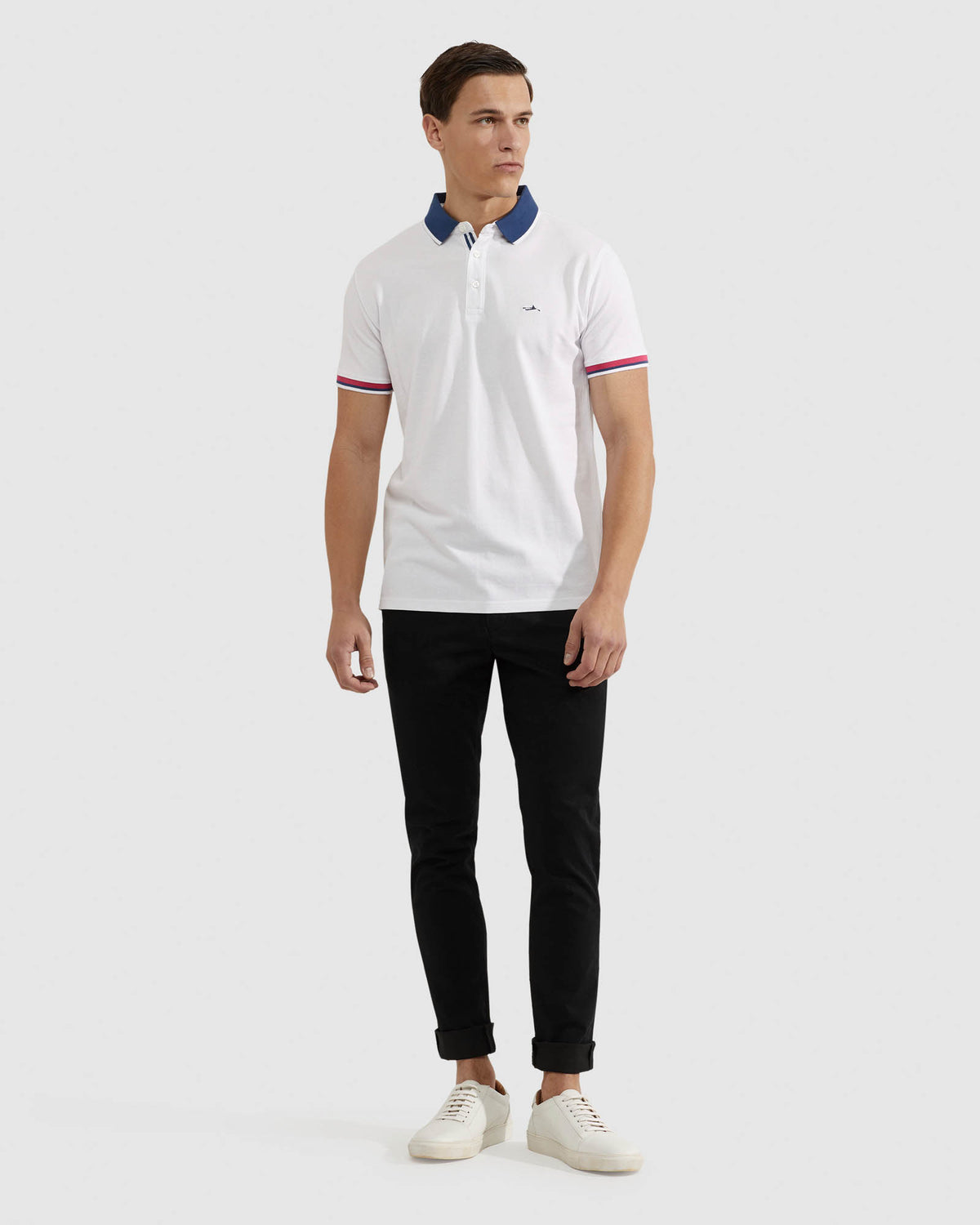 CAM CONTRAST COLLAR PIQUE POLO MENS KNITS