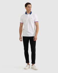 CAM CONTRAST COLLAR PIQUE POLO MENS KNITS