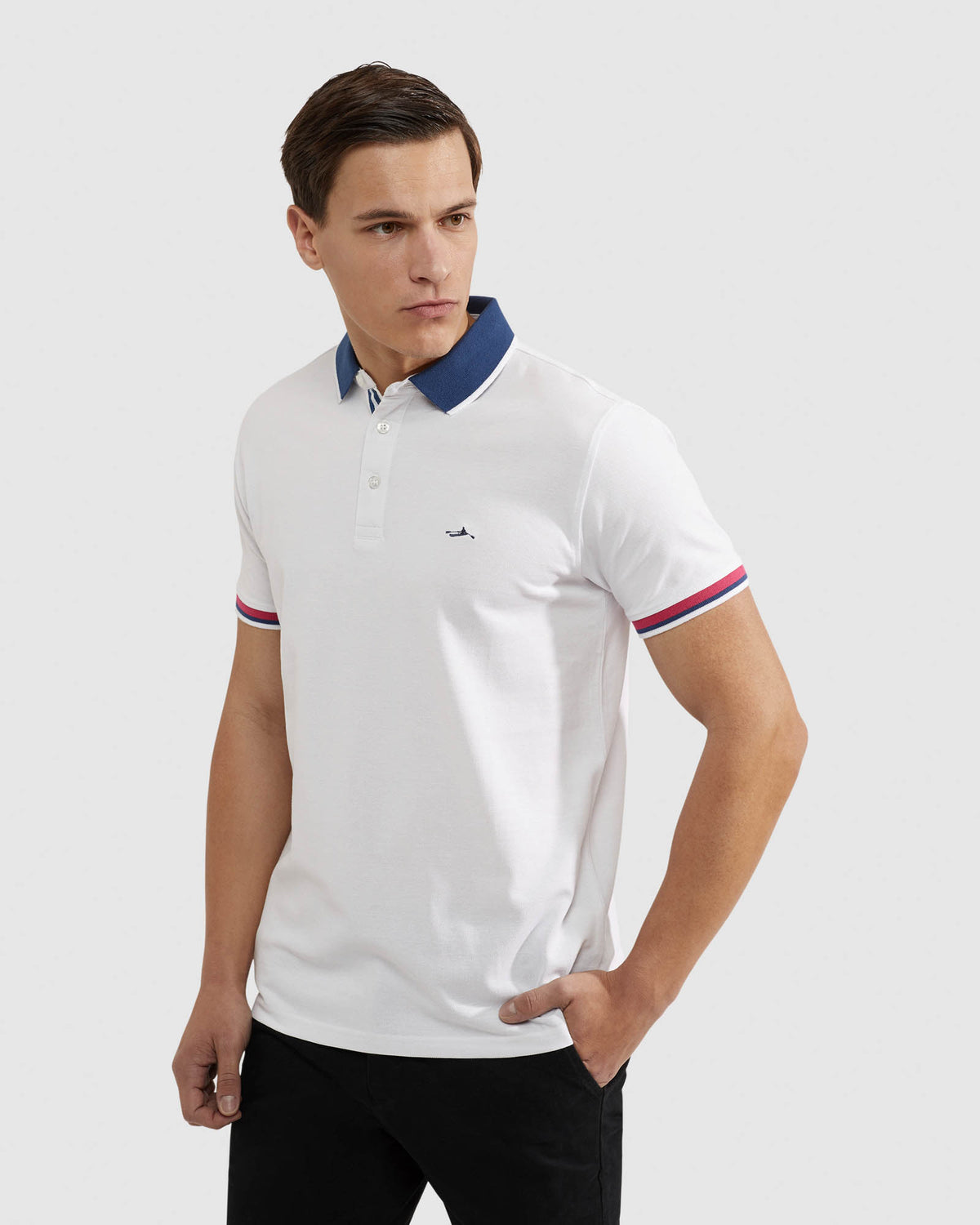 CAM CONTRAST COLLAR PIQUE POLO MENS KNITS