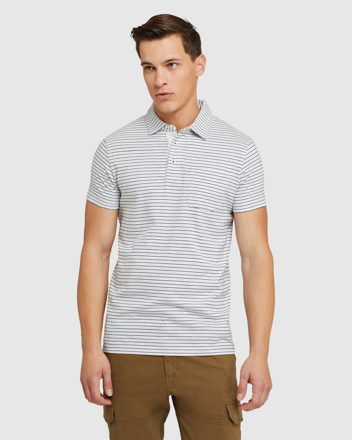 WYATT STRIPE POLO NATURAL/NAVY