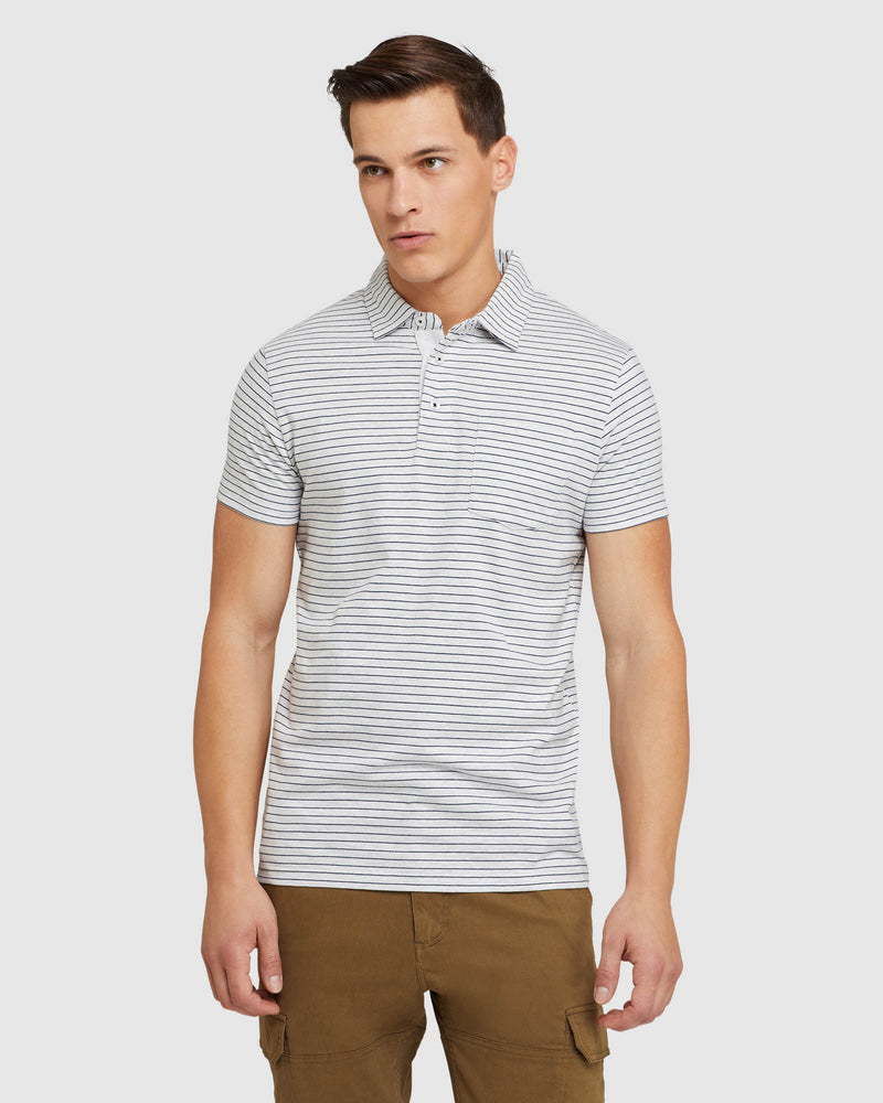 WYATT STRIPE POLO NATURAL/NAVY