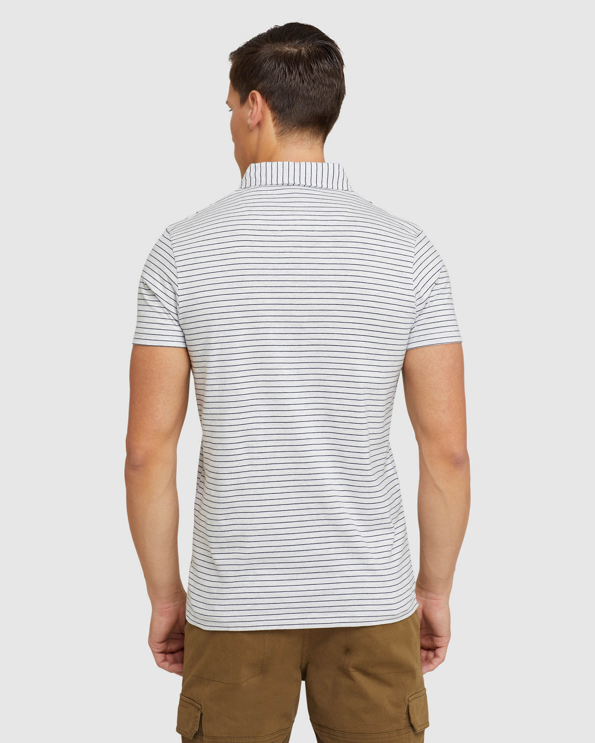 WYATT STRIPE POLO NATURAL/NAVY