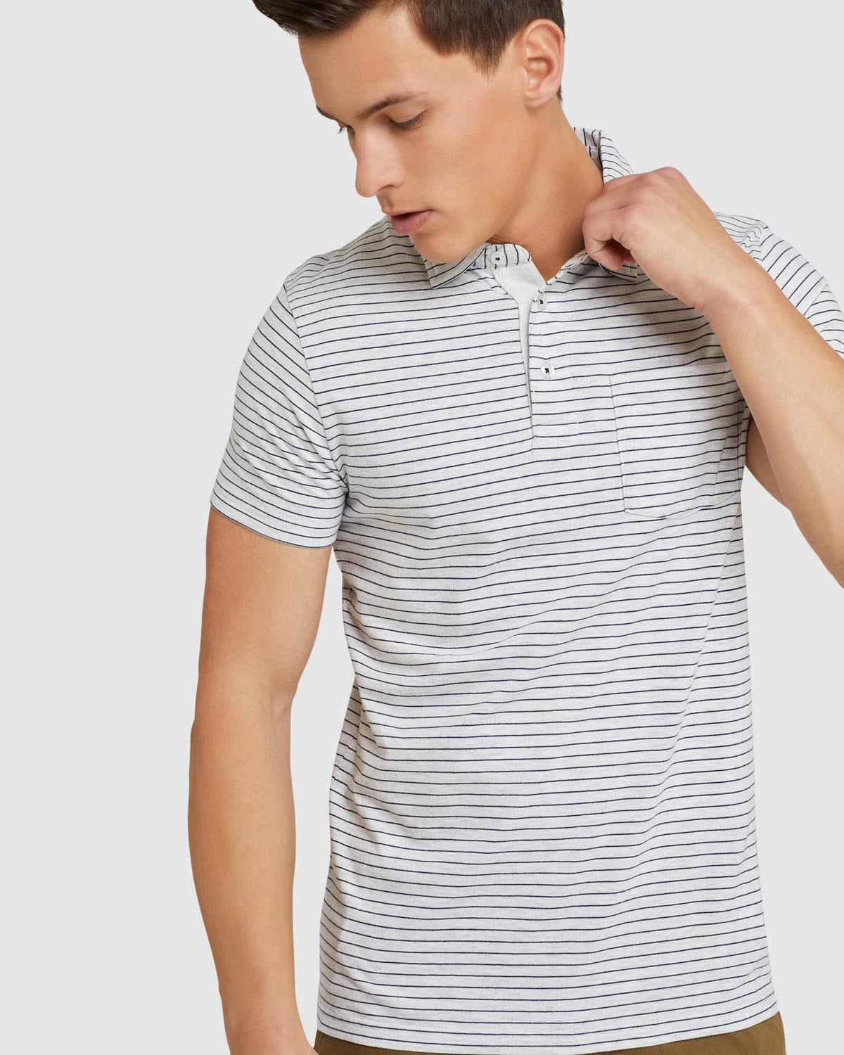 WYATT STRIPE POLO NATURAL/NAVY