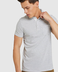 WYATT STRIPE POLO NATURAL/NAVY