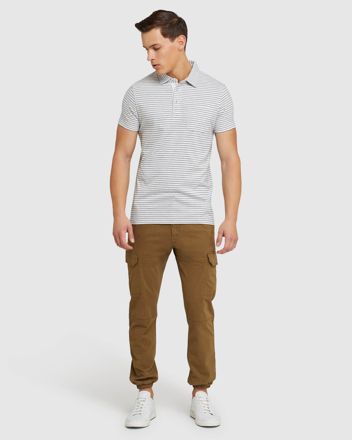 WYATT STRIPE POLO NATURAL/NAVY
