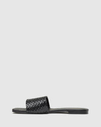 AYLA WOVEN LEATHR SLIDE BLACK