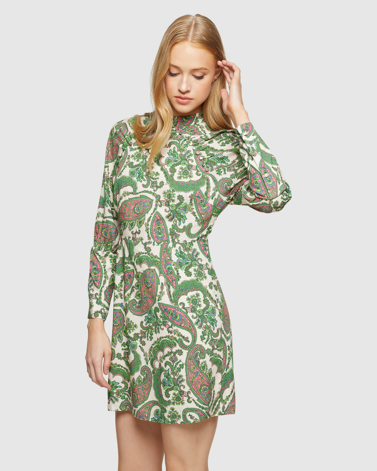 LEILA PAISLEY PRINTED MINI DRESS WOMENS DRESSES