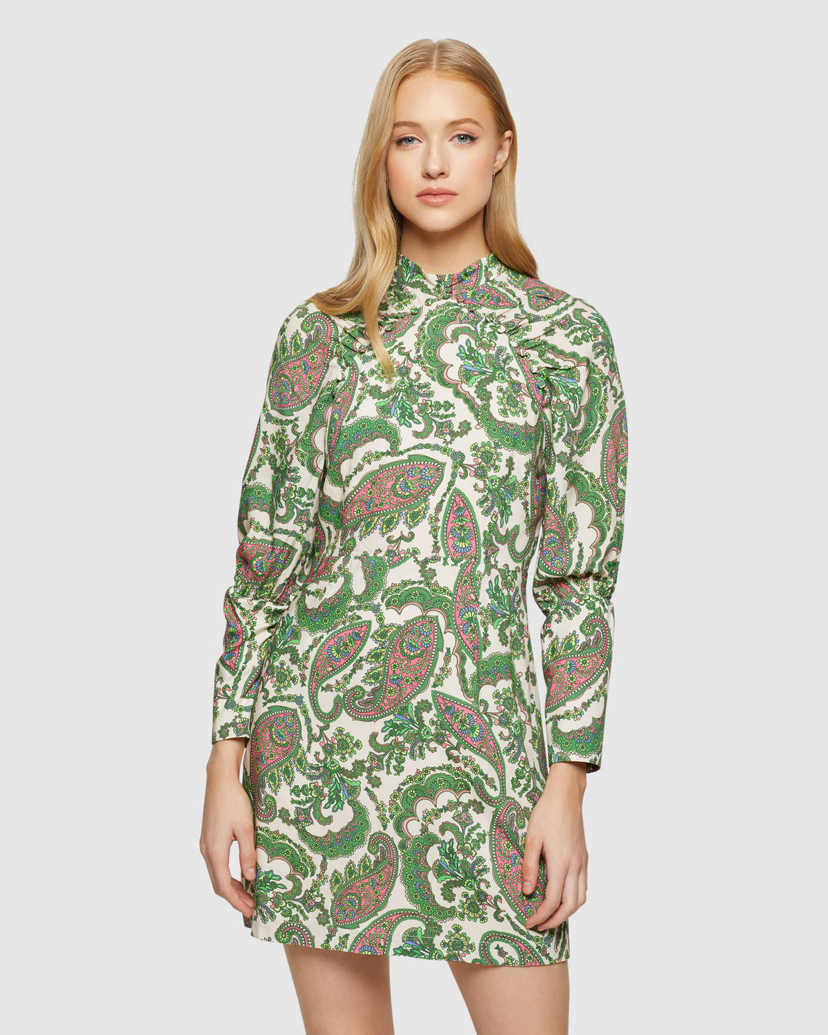 LEILA PAISLEY PRINTED MINI DRESS WOMENS DRESSES
