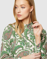 LEILA PAISLEY PRINTED MINI DRESS WOMENS DRESSES