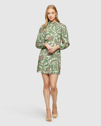 LEILA PAISLEY PRINTED MINI DRESS WOMENS DRESSES