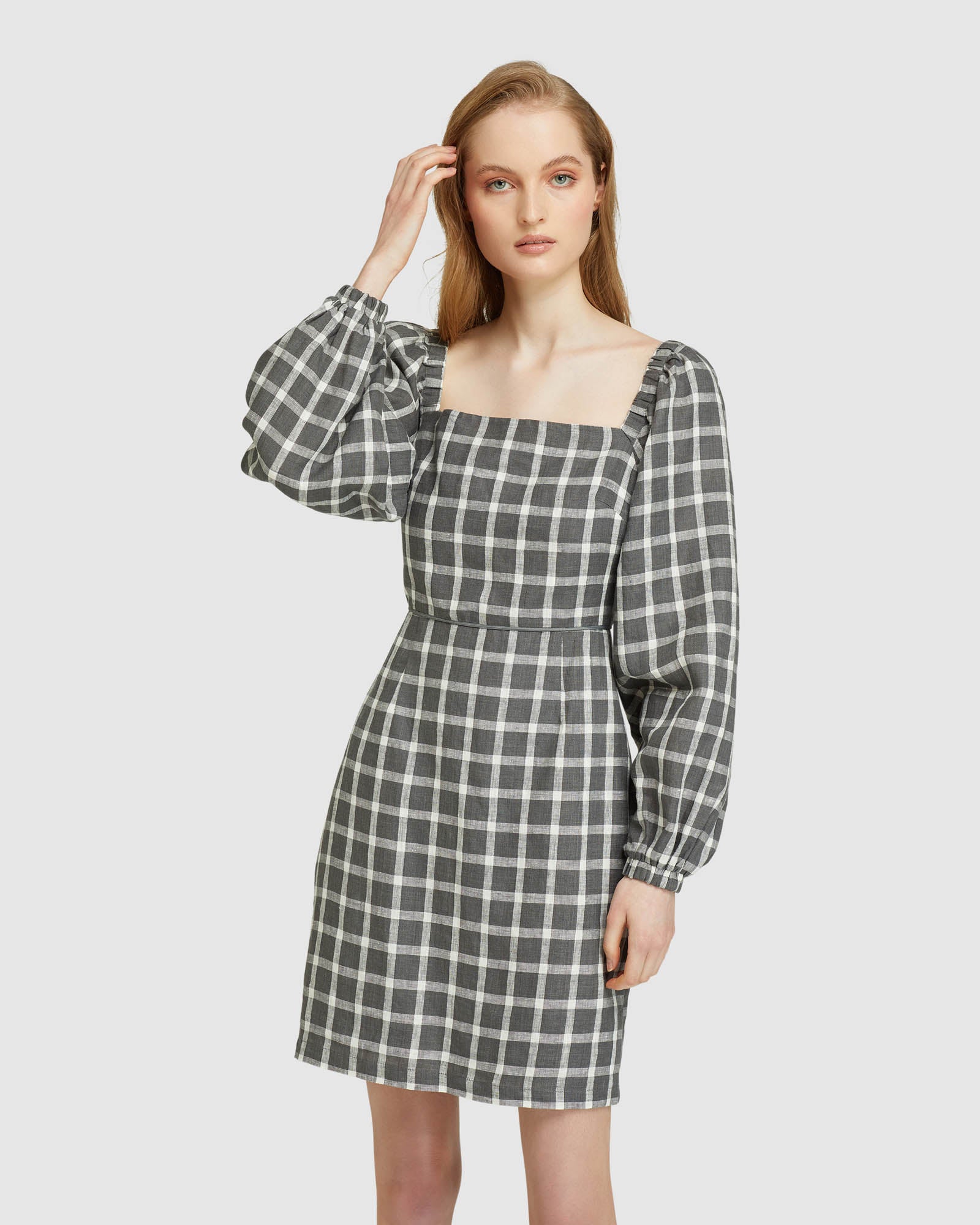 Cilly Check Linen Mini Dress – Oxford Shop