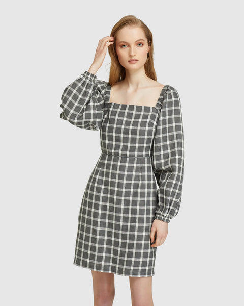 Cilly Check Linen Mini Dress – Oxford Shop