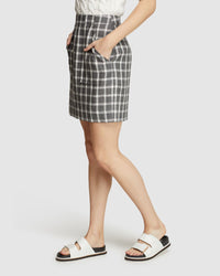 DARCY CHECK LINEN MINI SKIRT