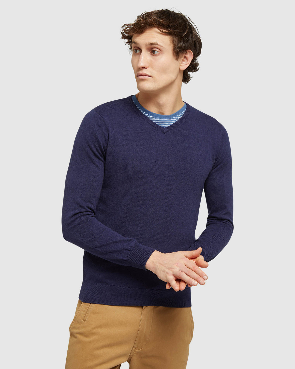 COTTON CASHMERE V-NECK PULLOVER
