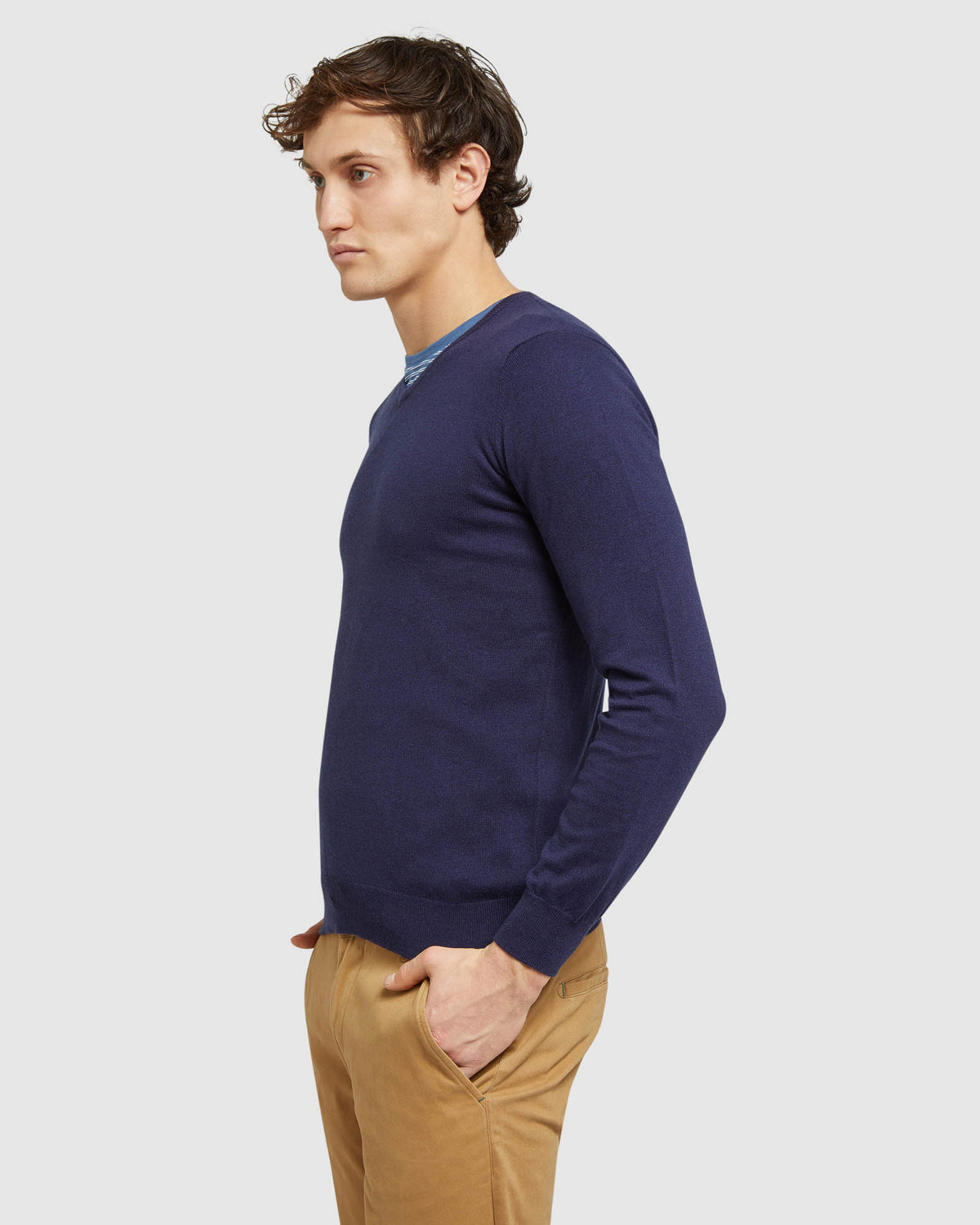 COTTON CASHMERE V-NECK PULLOVER