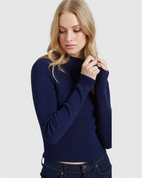 JESSICA LONG SLEEVE RIB CROP KNIT WOMENS KNITWEAR