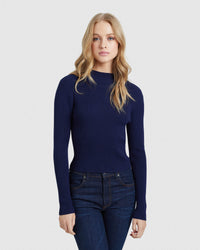 JESSICA LONG SLEEVE RIB CROP KNIT WOMENS KNITWEAR