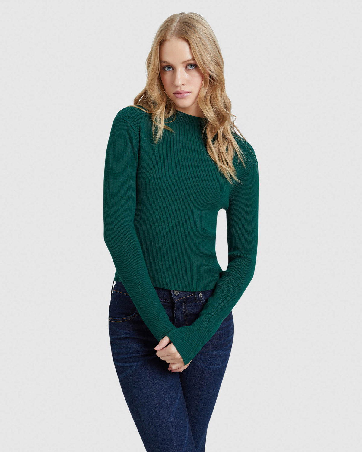 JESSICA LONG SLEEVE RIB CROP KNIT WOMENS KNITWEAR