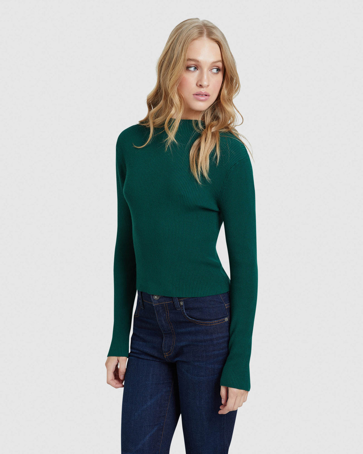 JESSICA LONG SLEEVE RIB CROP KNIT WOMENS KNITWEAR