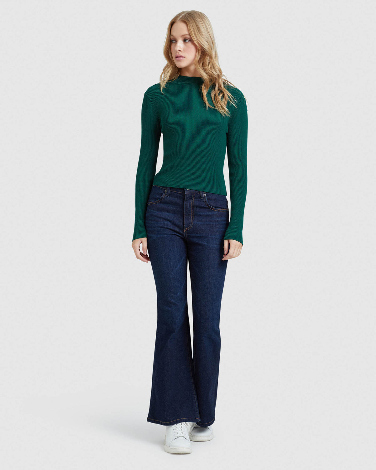 JESSICA LONG SLEEVE RIB CROP KNIT WOMENS KNITWEAR