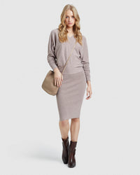 FRANCESCA RIB V-NECK KNITTED DRESS WOMENS DRESSES