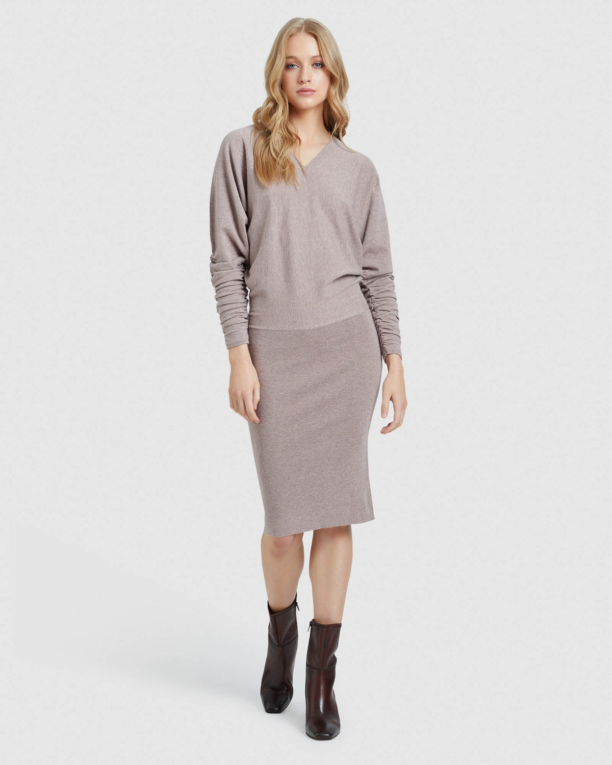 FRANCESCA RIB V-NECK KNITTED DRESS WOMENS DRESSES