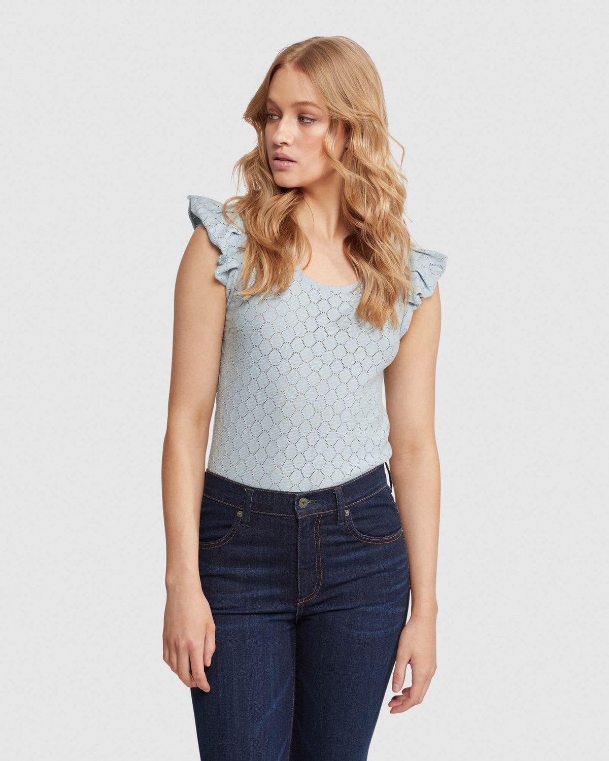 SANDY CREW NECK POINTELLE KNIT WOMENS KNITWEAR