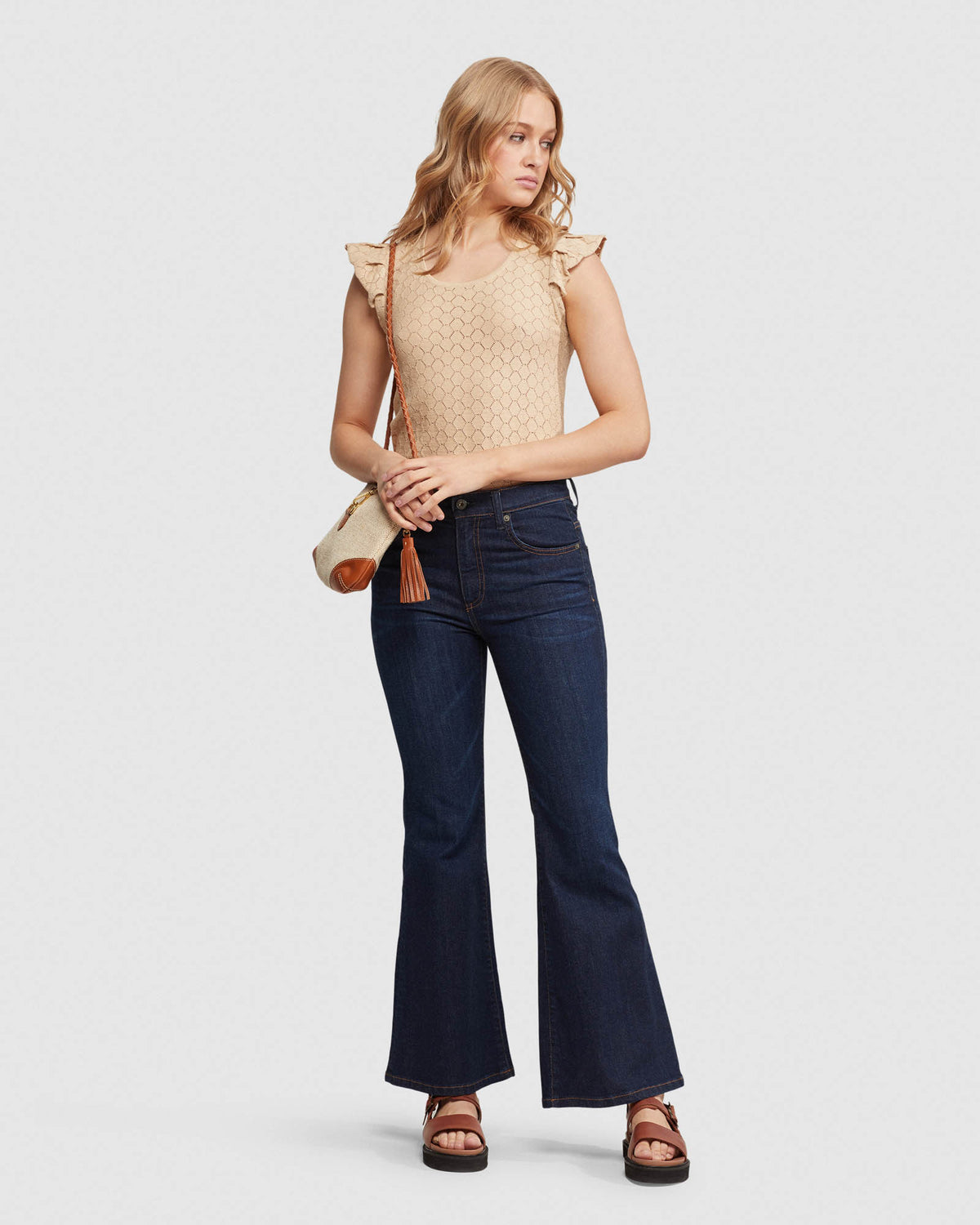 SANDY CREW NECK POINTELLE KNIT WOMENS KNITWEAR