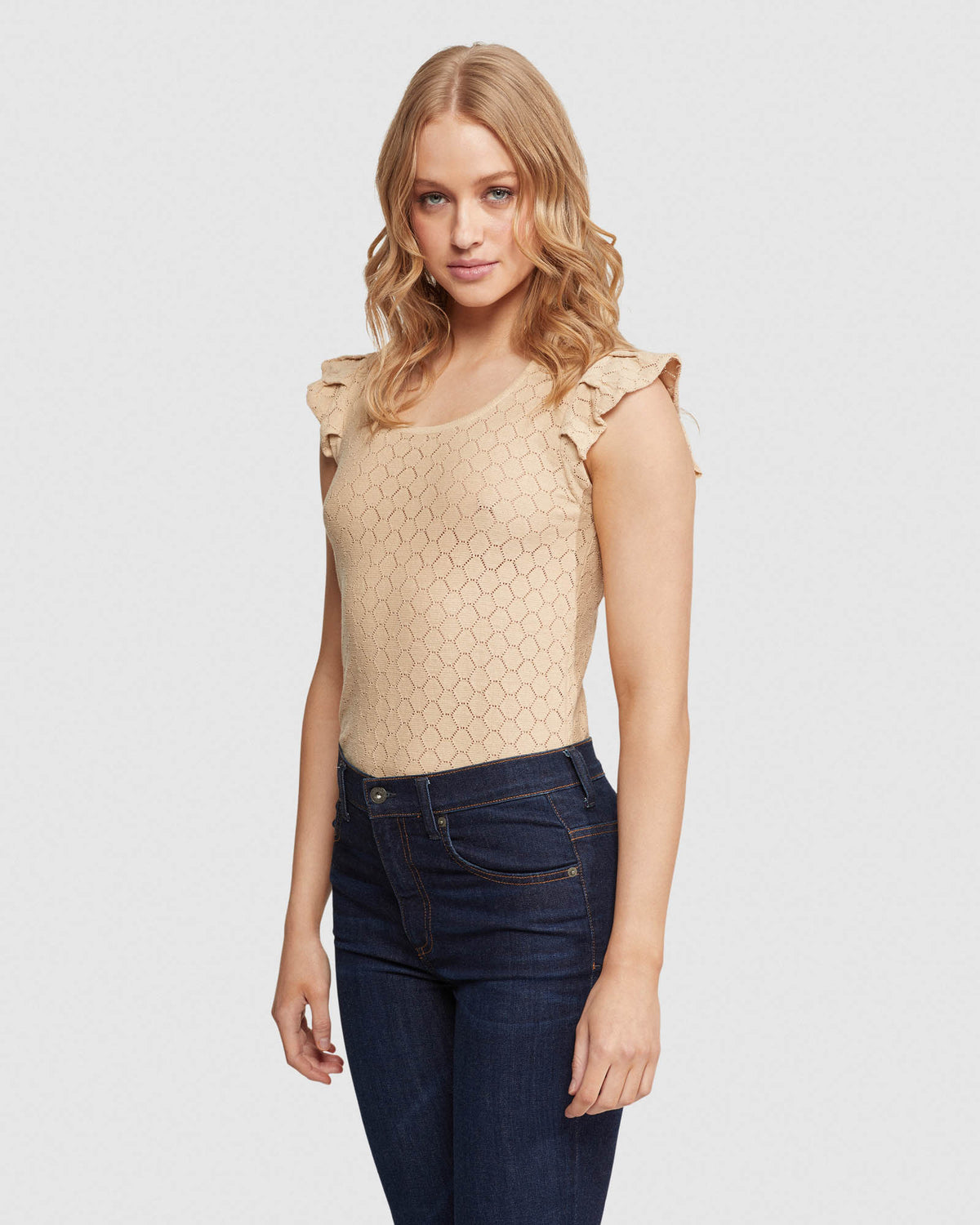SANDY CREW NECK POINTELLE KNIT WOMENS KNITWEAR