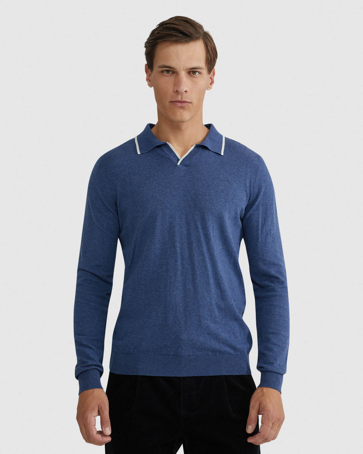 REISS TIPPING COLLAR LONG SLEEVE KNIT POLO MENS KNITWEAR