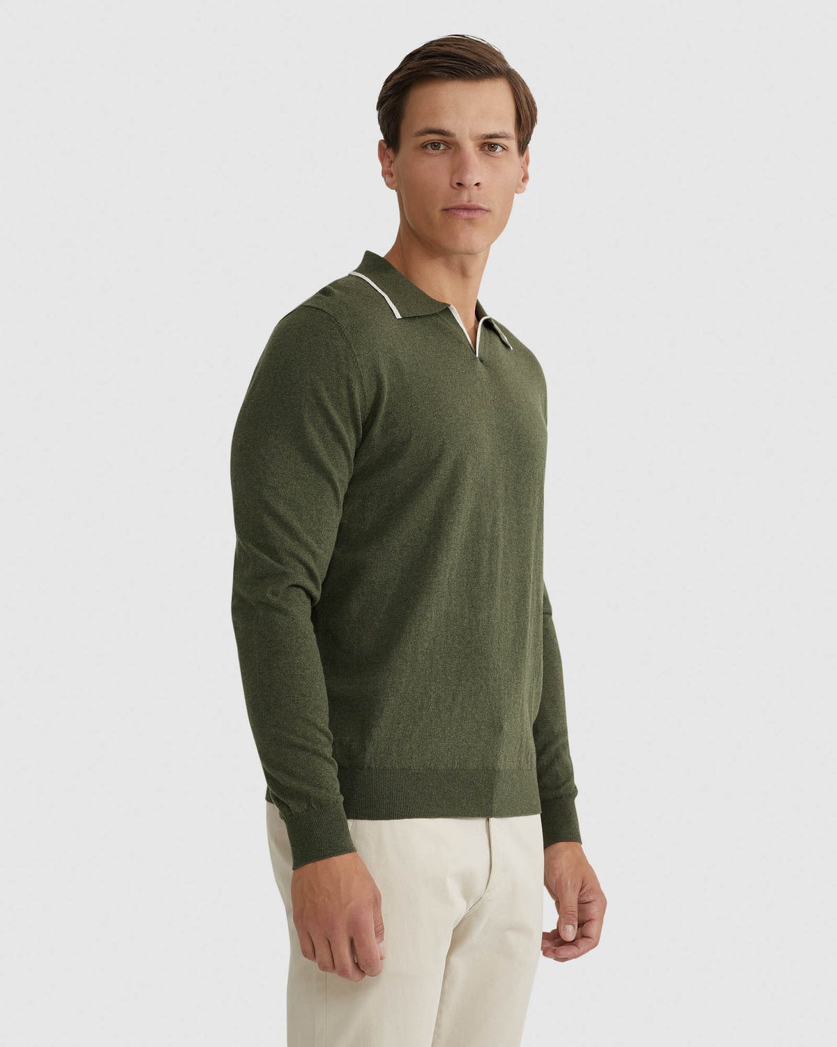 REISS TIPPING COLLAR LONG SLEEVE KNIT POLO MENS KNITWEAR