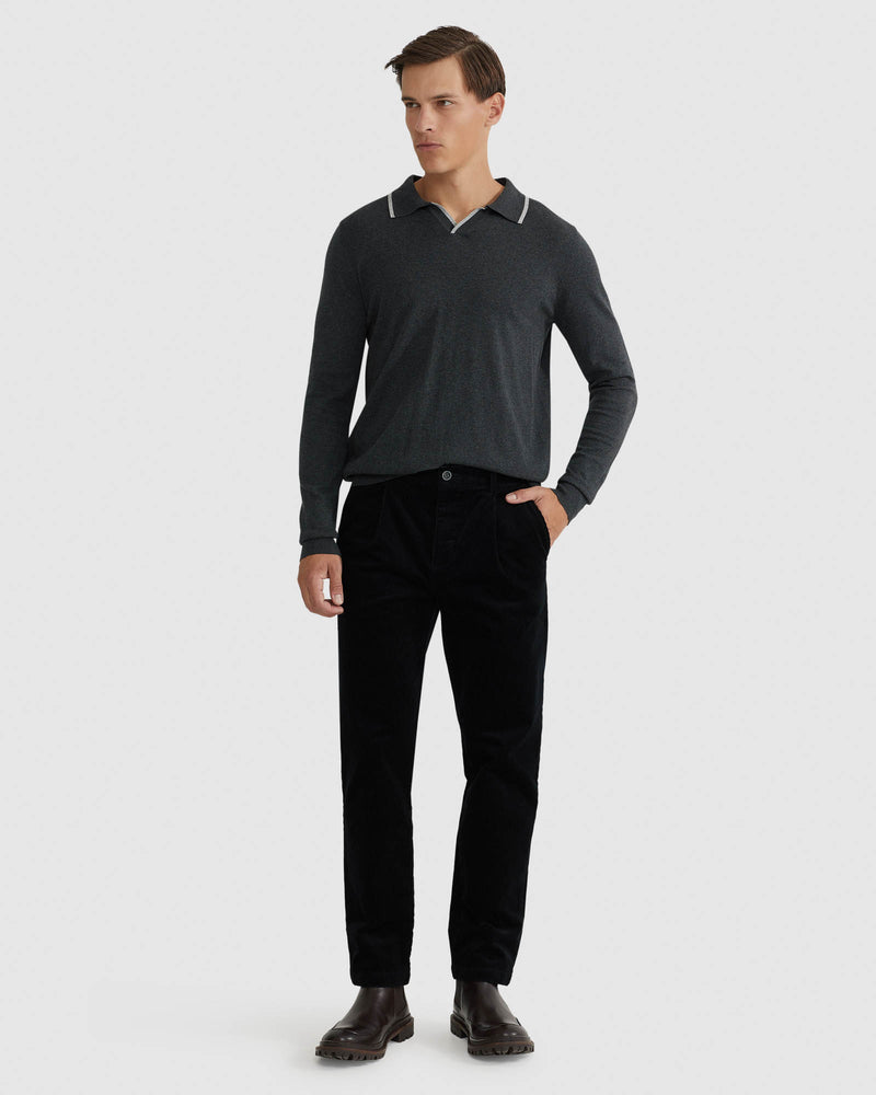 REISS TIPPING COLLAR LONG SLEEVE KNIT POLO MENS KNITWEAR