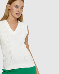 POPPY COTTON CABLE VEST WOMENS KNITWEAR