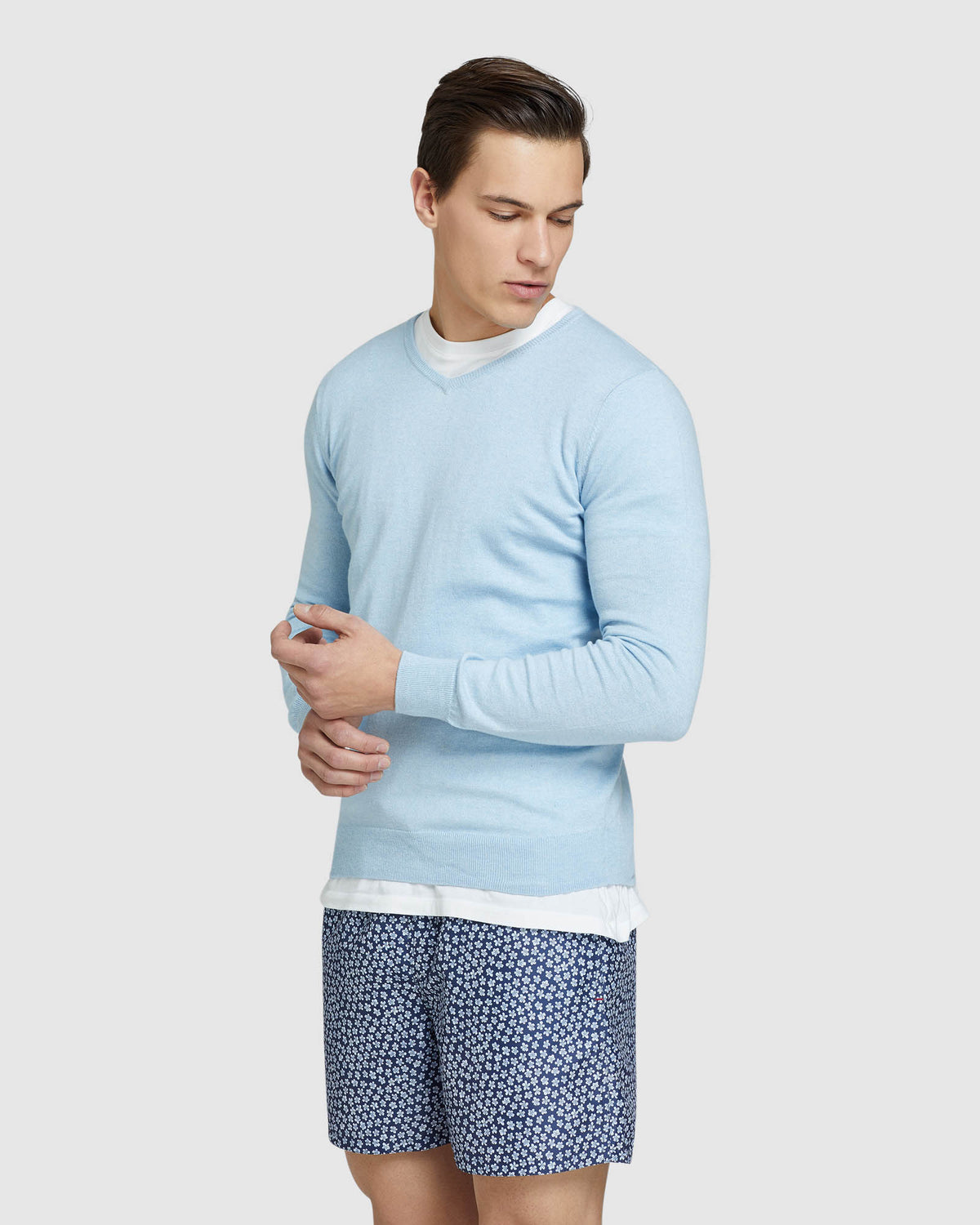 COTTON CASHMERE V-NECK PULLOVER