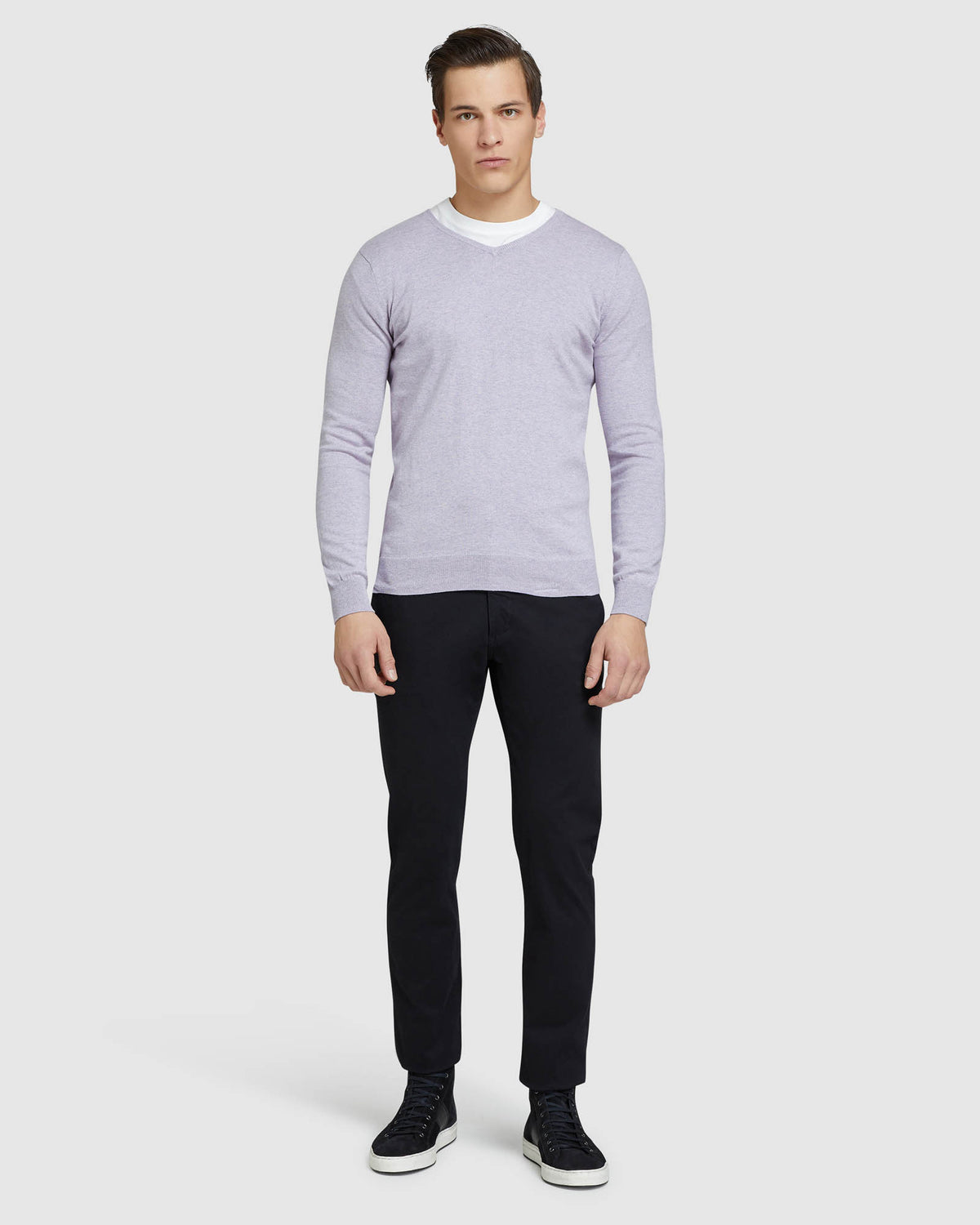 COTTON CASHMERE V-NECK PULLOVER