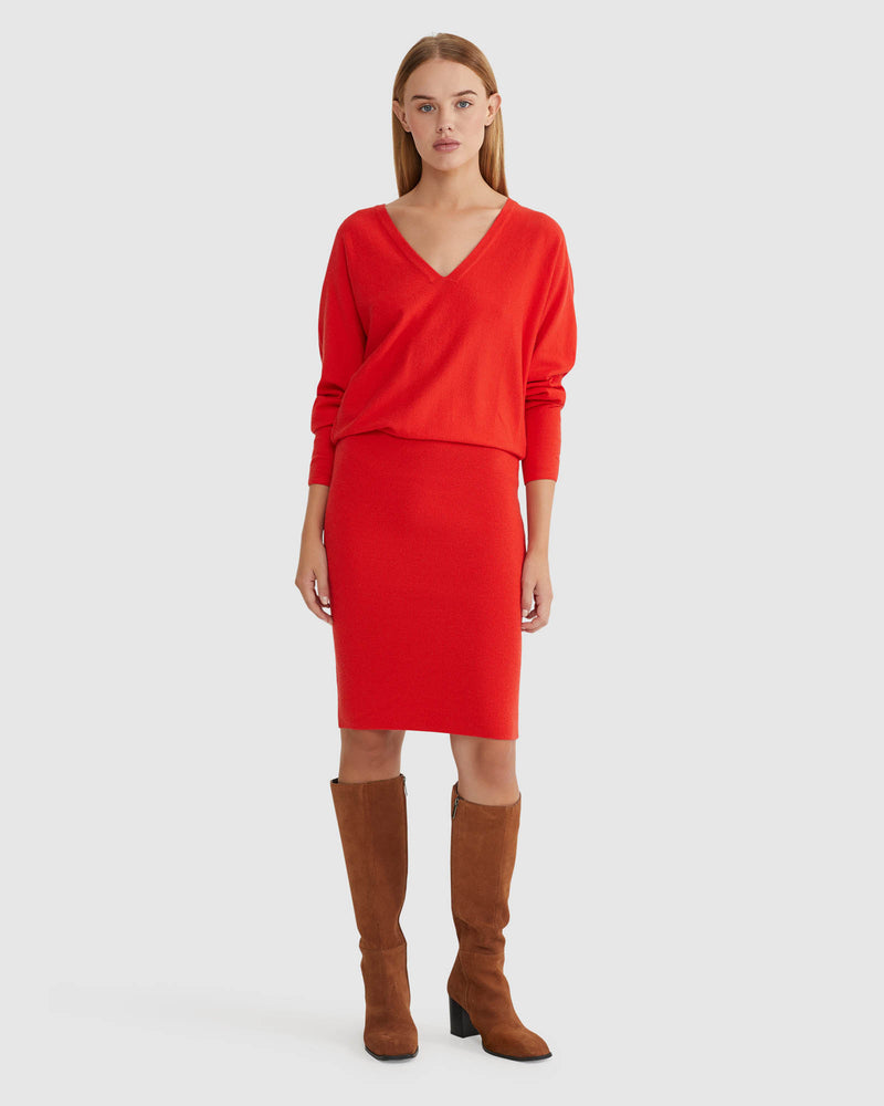 FRANCESCA V-NECK RIB KNIITED DRESS WOMENS DRESSES