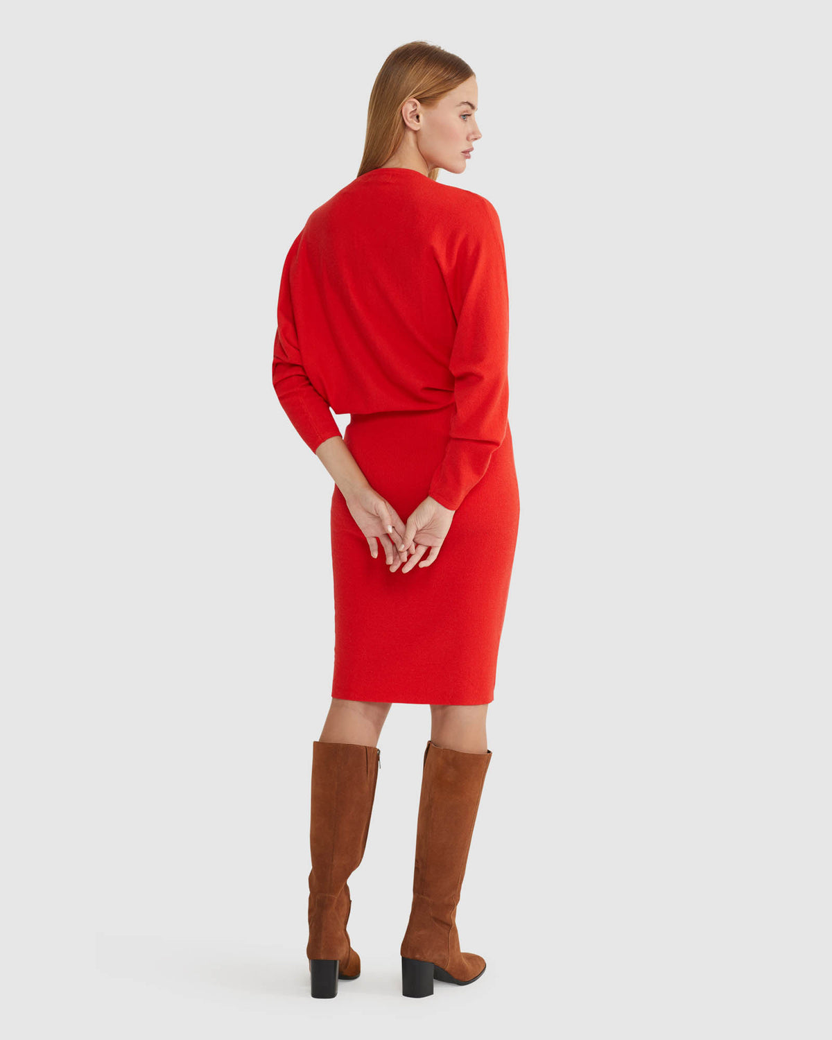 FRANCESCA V-NECK RIB KNIITED DRESS WOMENS DRESSES
