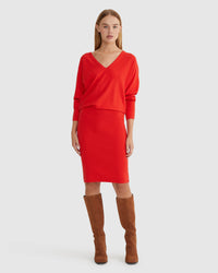 FRANCESCA V-NECK RIB KNIITED DRESS WOMENS DRESSES