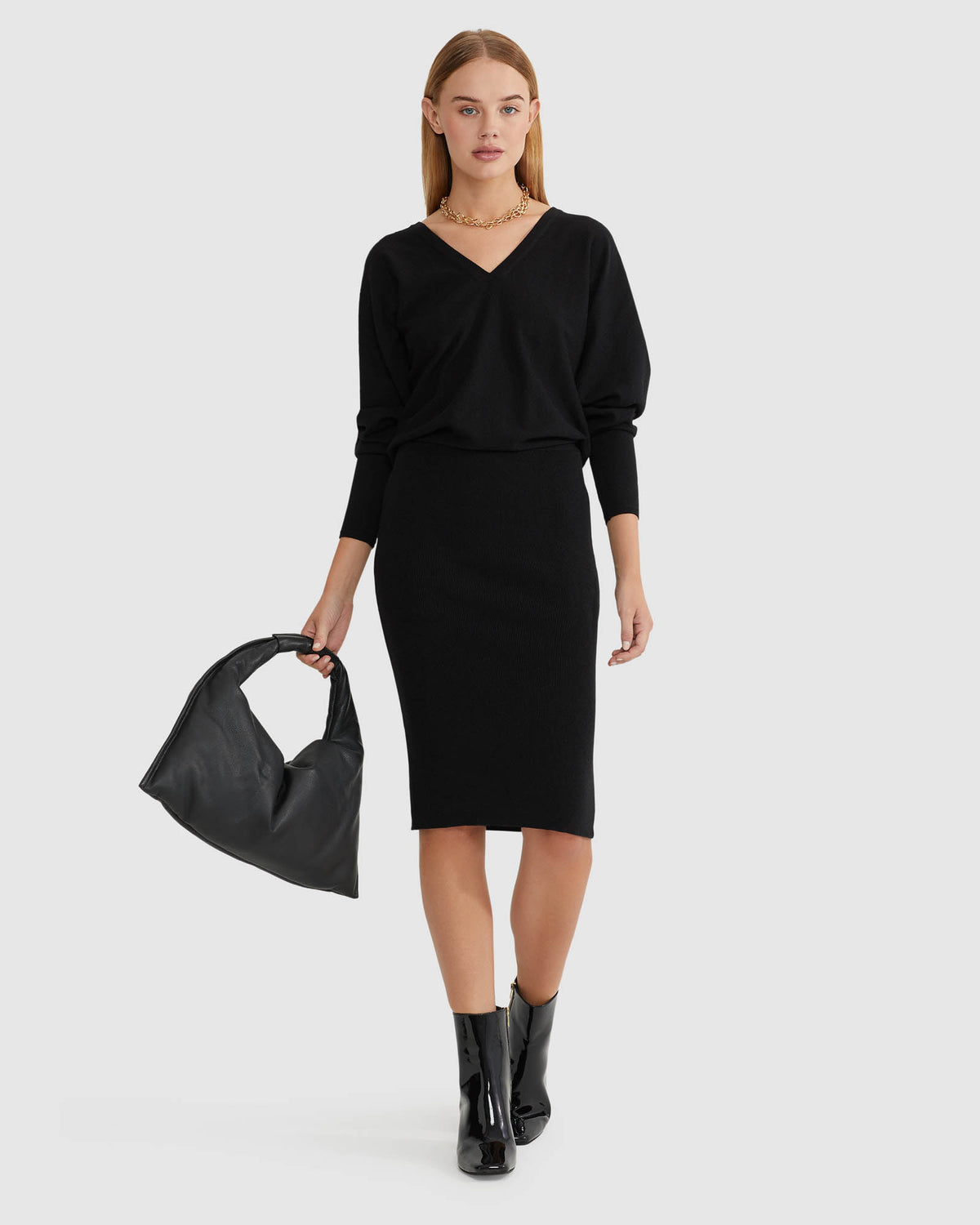 FRANCESCA V-NECK RIB KNIITED DRESS WOMENS DRESSES