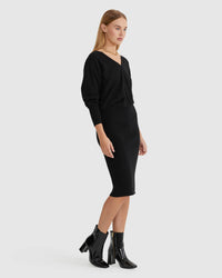 FRANCESCA V-NECK RIB KNIITED DRESS WOMENS DRESSES