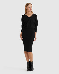 FRANCESCA V-NECK RIB KNIITED DRESS WOMENS DRESSES