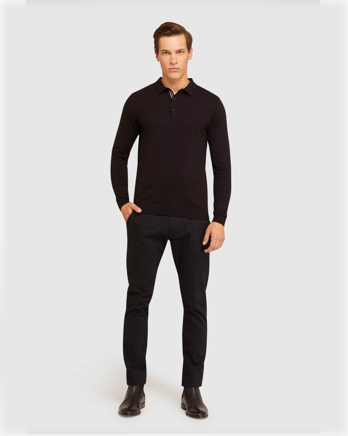REISS LONG SLEEVE KNITTED POLO
