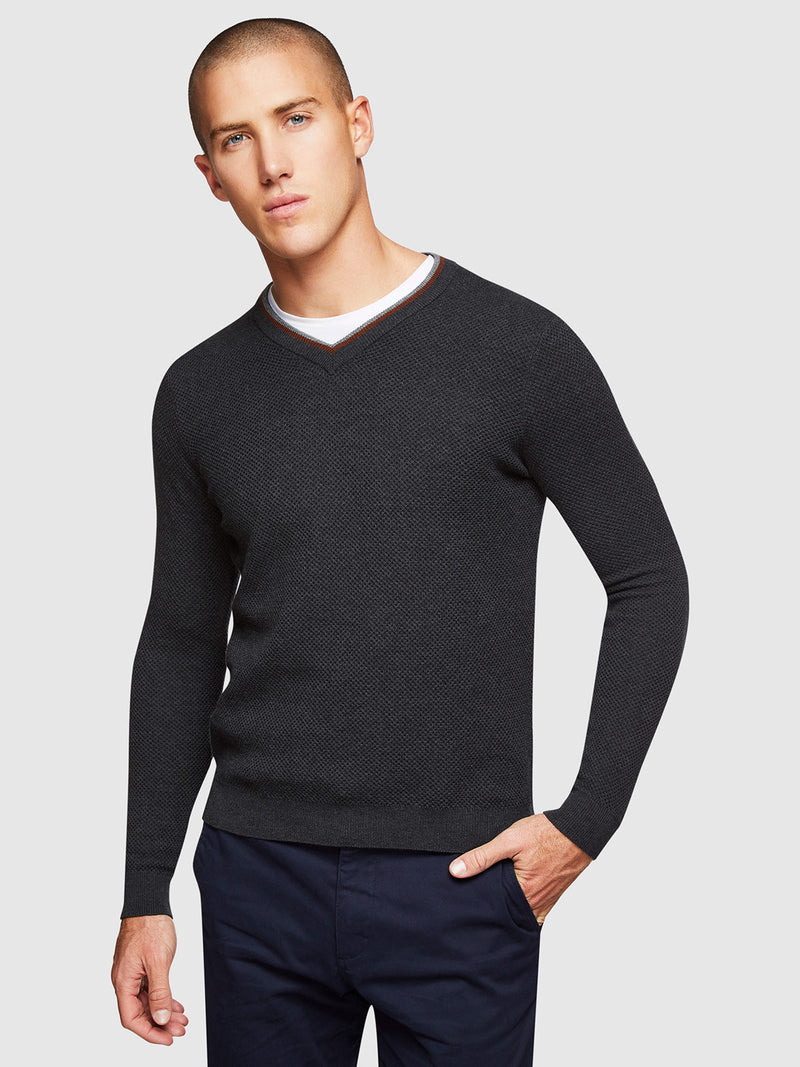 ADRIAN TEXTURED TIPPING V-NECK KNIT