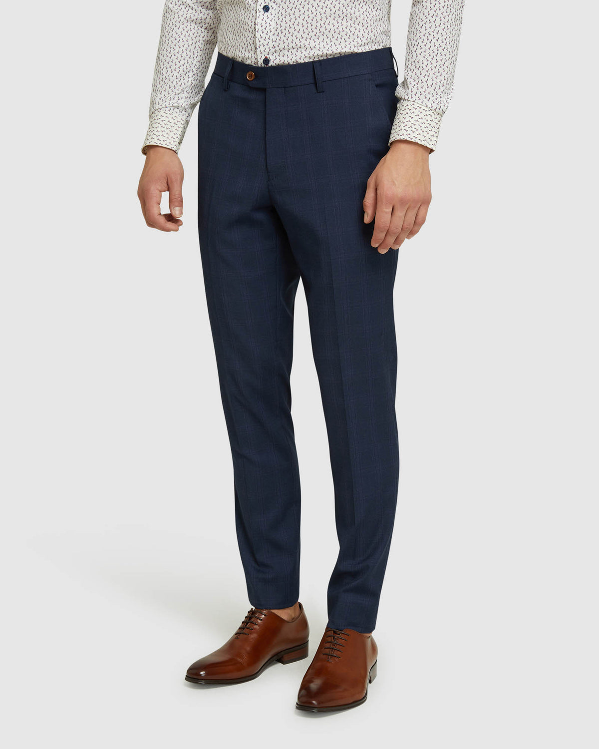 BYRON ECO CHECKED SUIT TROUSERS NAVY CHECK
